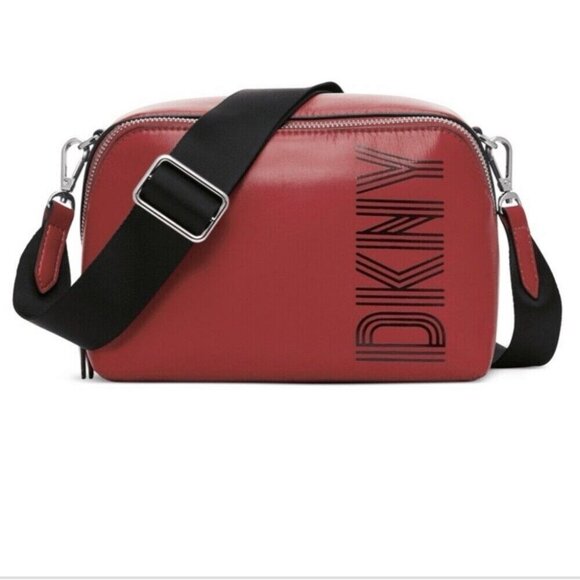 DKNY Tilly Faux Leather Small Crossbody Camera Bag - Scarlet/ Burgundy - Picture 1 of 9